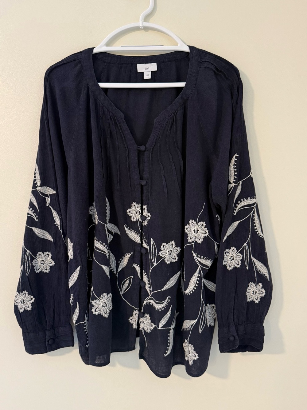 J.Jill Embroidered Tunic Blue/White Boho Sz L